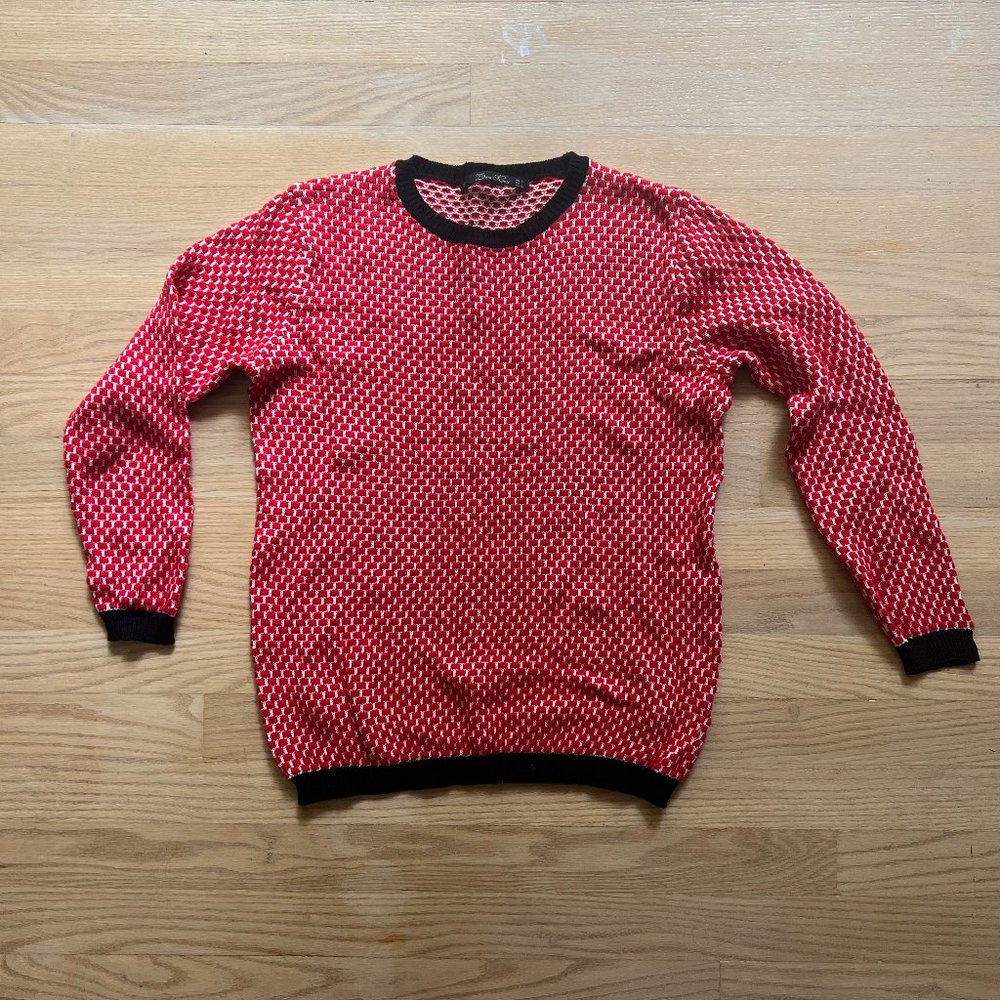 Vintage Zara Sweater - Red & White Knit Pattern with Black Edges